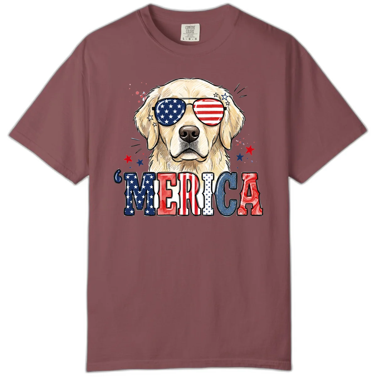 Patriotic Golden Retriever 'Merica Sunglasses Comfort Color in Brick