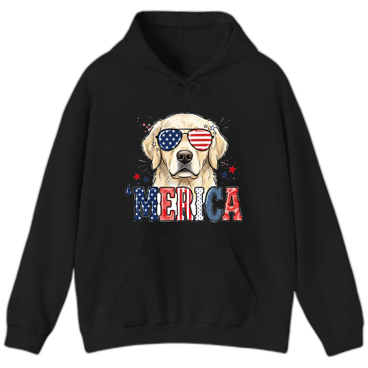 Patriotic Golden Retriever 'Merica Sunglasses Hoodie in Black