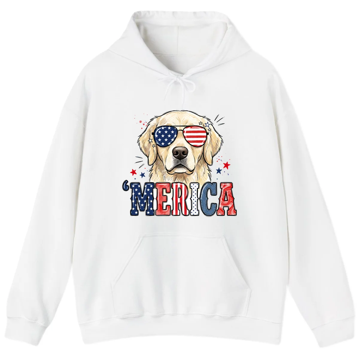 Patriotic Golden Retriever 'Merica Sunglasses Hoodie in White
