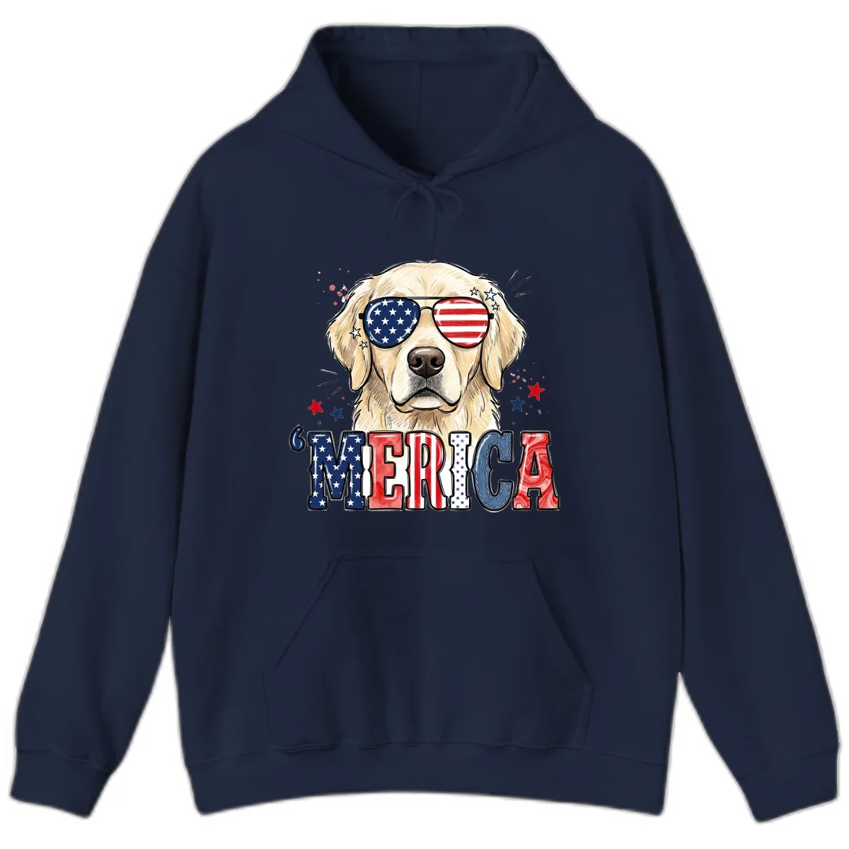 Patriotic Golden Retriever 'Merica Sunglasses Hoodie in Navy