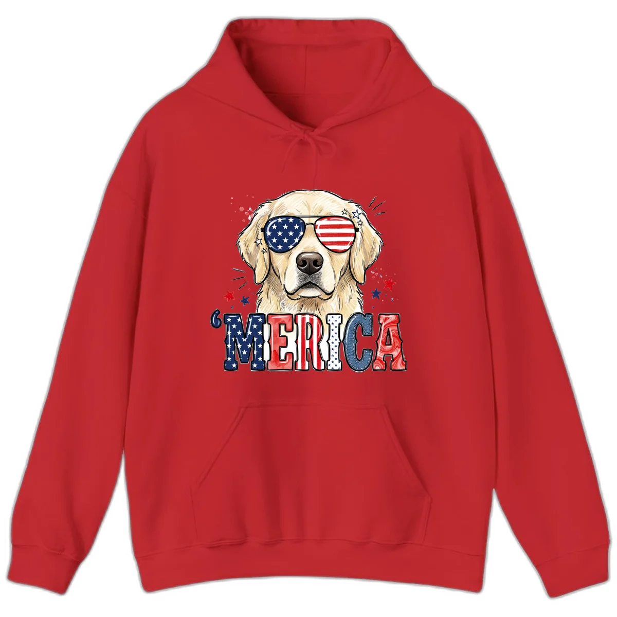 Patriotic Golden Retriever 'Merica Sunglasses Hoodie in Red