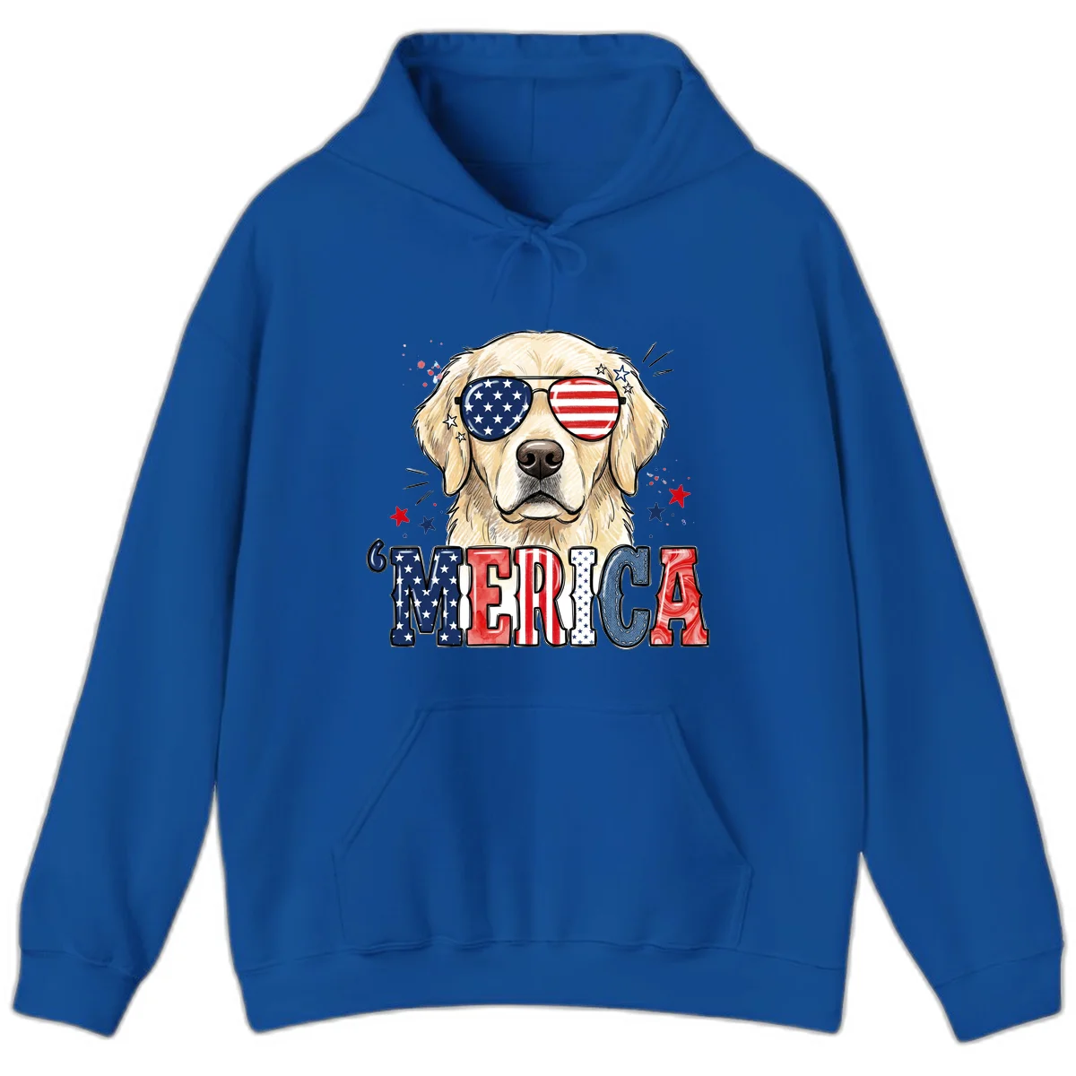 Patriotic Golden Retriever 'Merica Sunglasses Hoodie in Royal