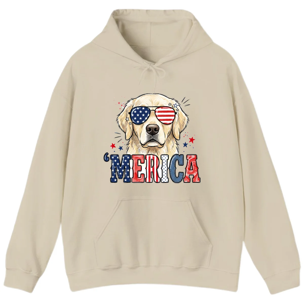 Patriotic Golden Retriever 'Merica Sunglasses Hoodie in Sand