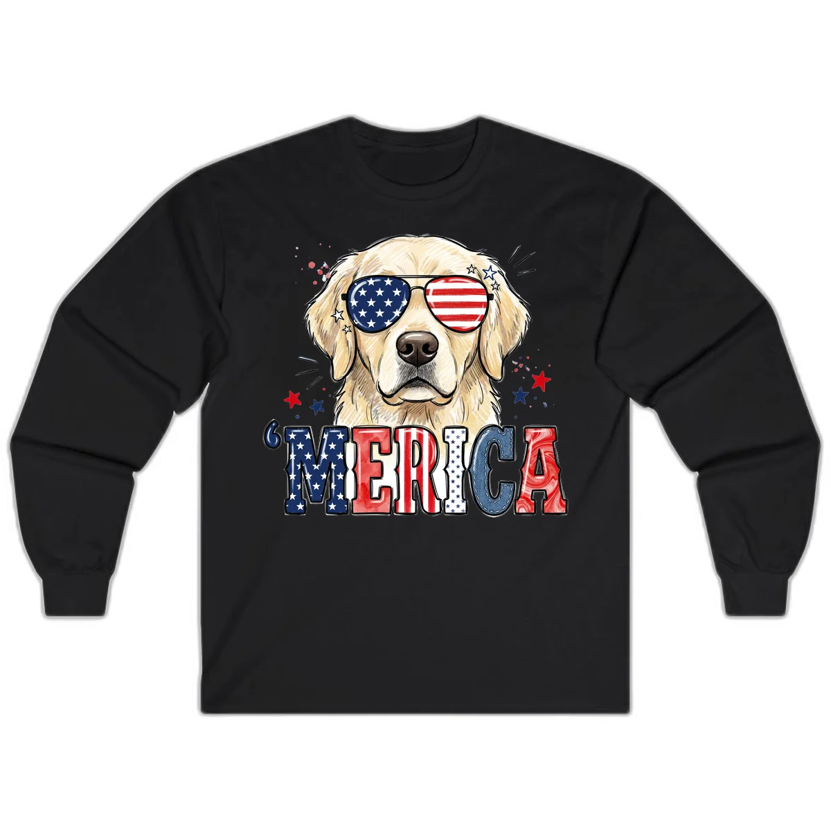 Patriotic Golden Retriever 'Merica Sunglasses Long Sleeve in Black