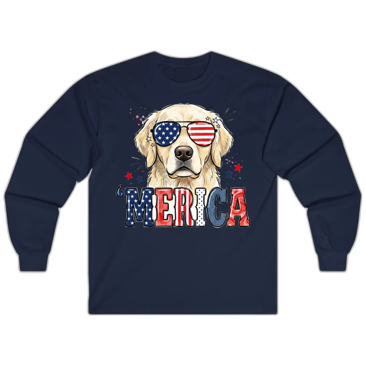 Patriotic Golden Retriever 'Merica Sunglasses Long Sleeve in Navy