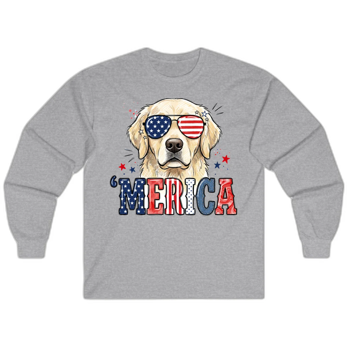 Patriotic Golden Retriever 'Merica Sunglasses Long Sleeve in Sport Grey