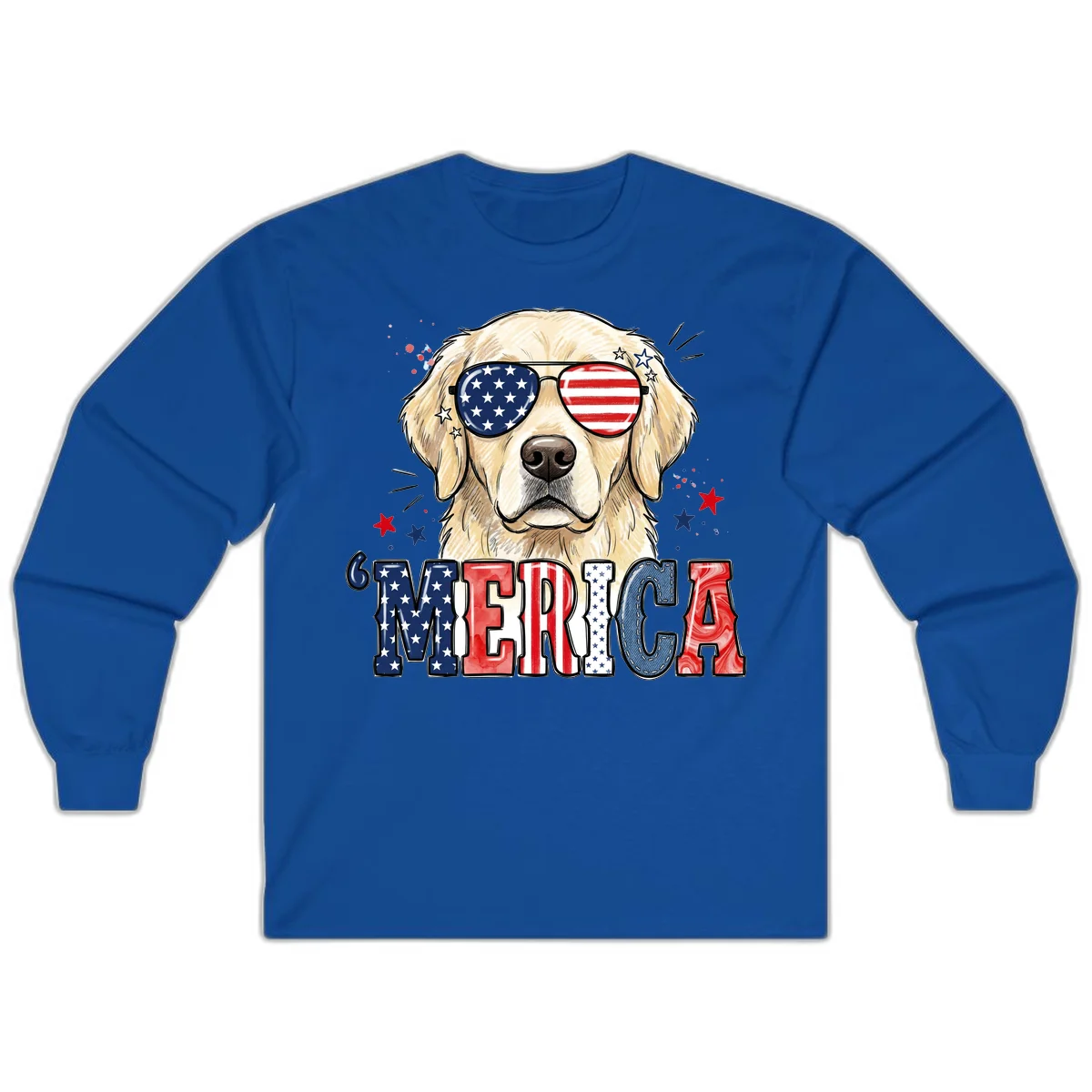 Patriotic Golden Retriever 'Merica Sunglasses Long Sleeve in Royal