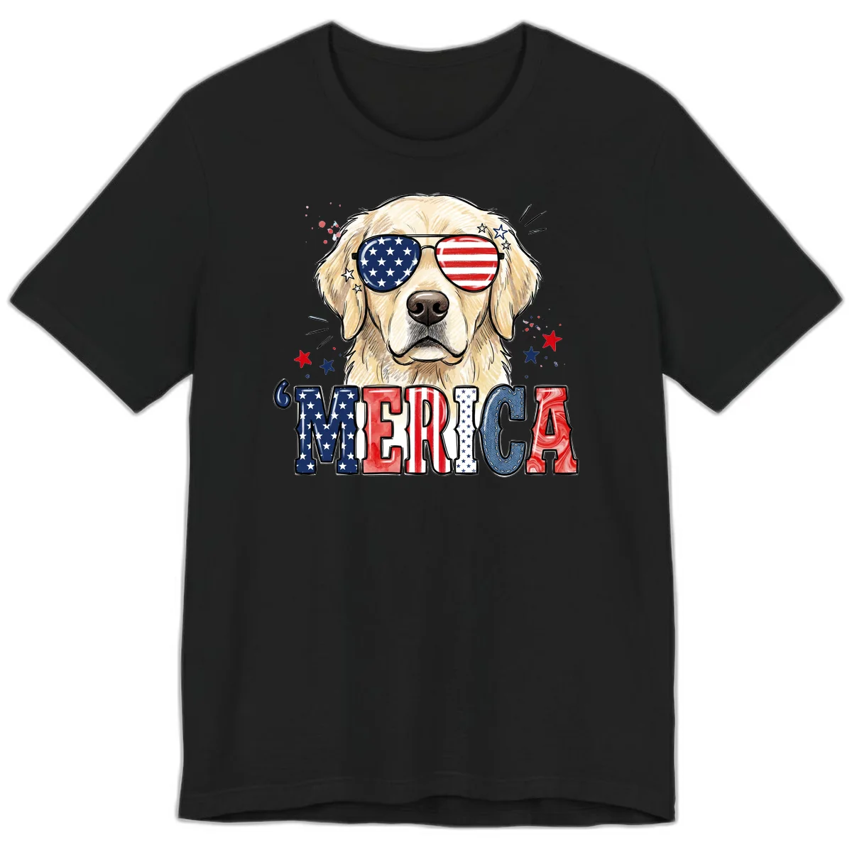 Patriotic Golden Retriever 'Merica Sunglasses Premium T-Shirt in Black
