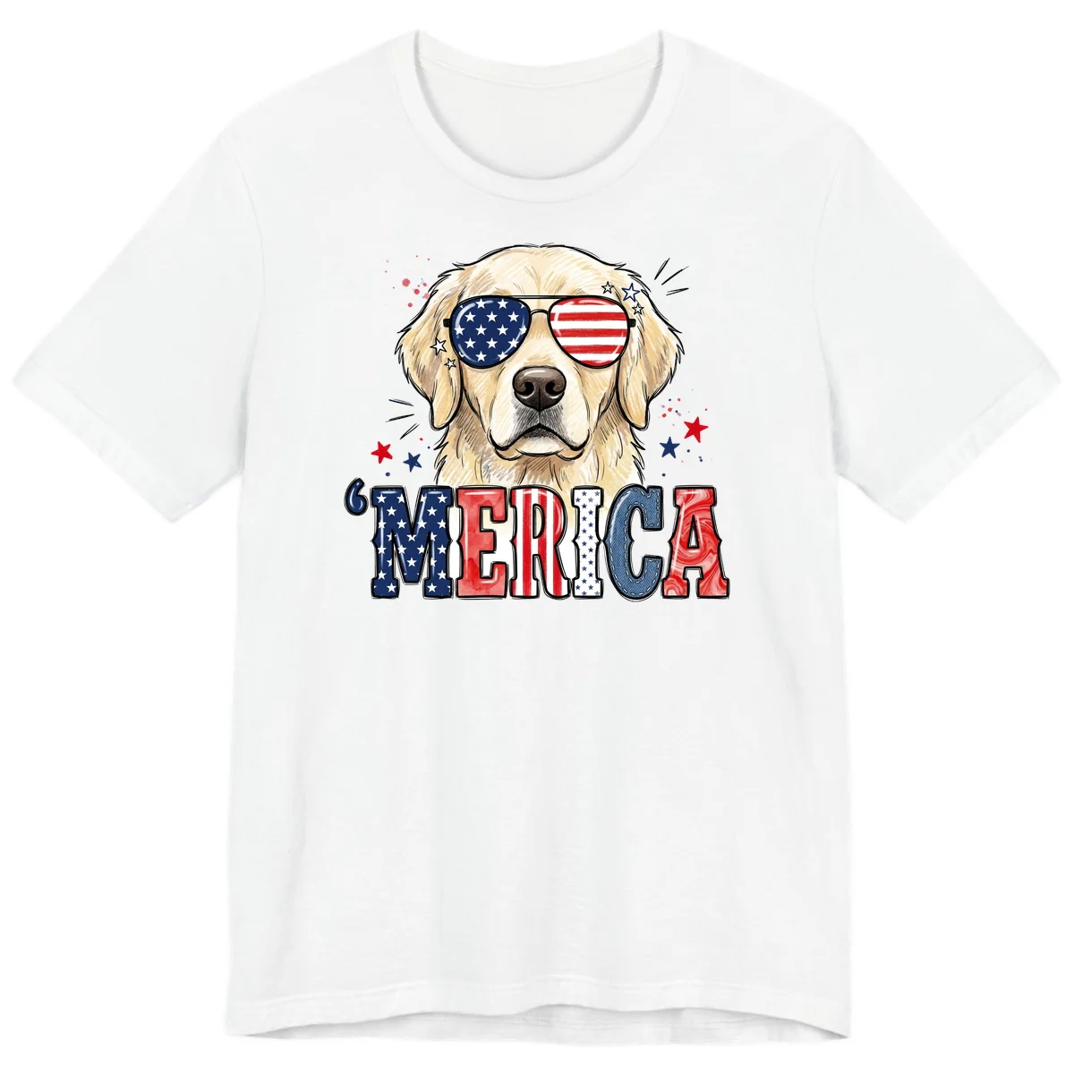 Patriotic Golden Retriever 'Merica Sunglasses Premium T-Shirt in White