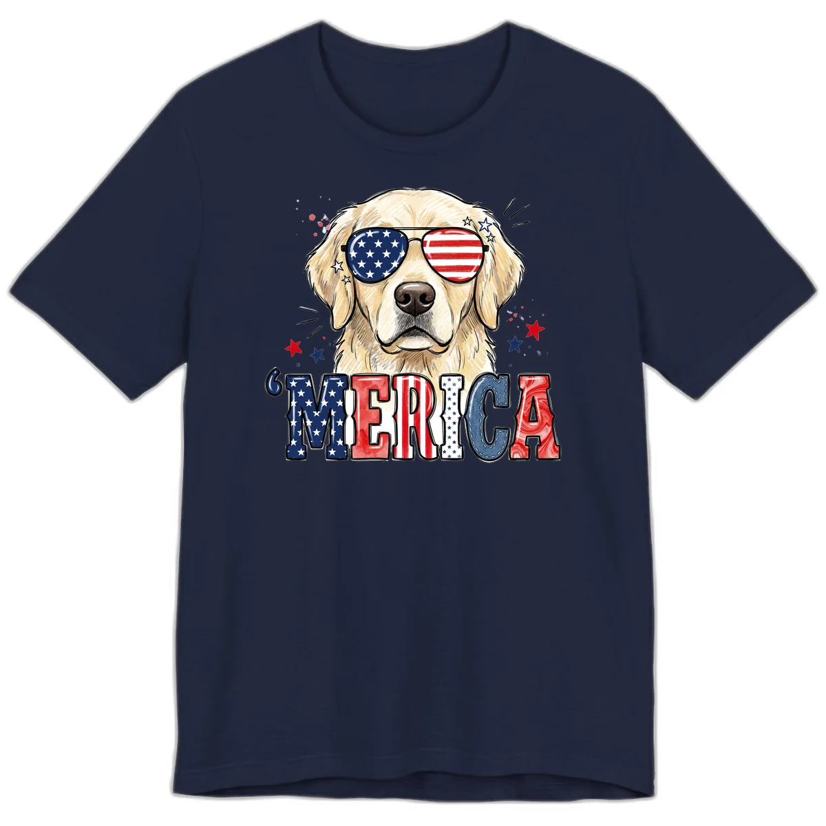 Patriotic Golden Retriever 'Merica Sunglasses Premium T-Shirt in Navy