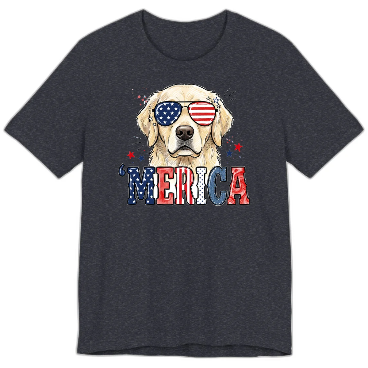 Patriotic Golden Retriever 'Merica Sunglasses Premium T-Shirt in Heather Navy