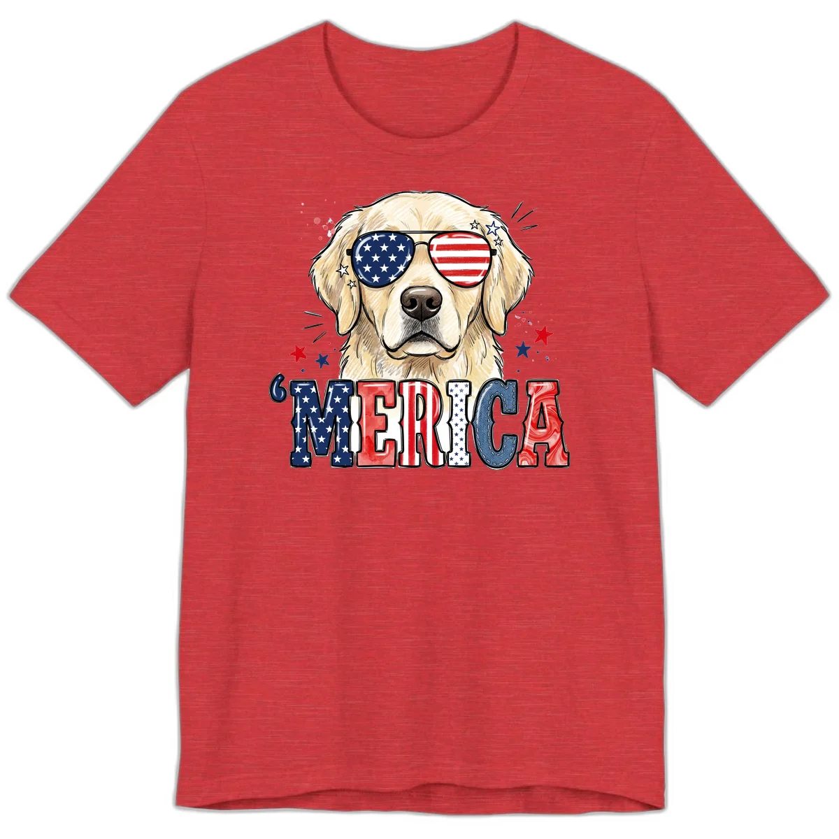 Patriotic Golden Retriever 'Merica Sunglasses Premium T-Shirt in Heather Red