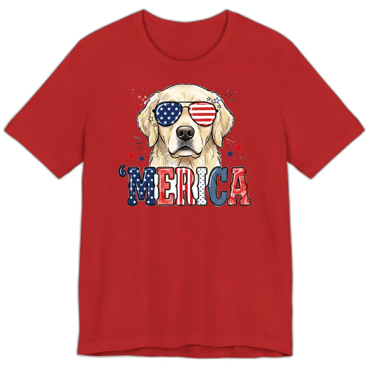 Patriotic Golden Retriever 'Merica Sunglasses Premium T-Shirt in Red