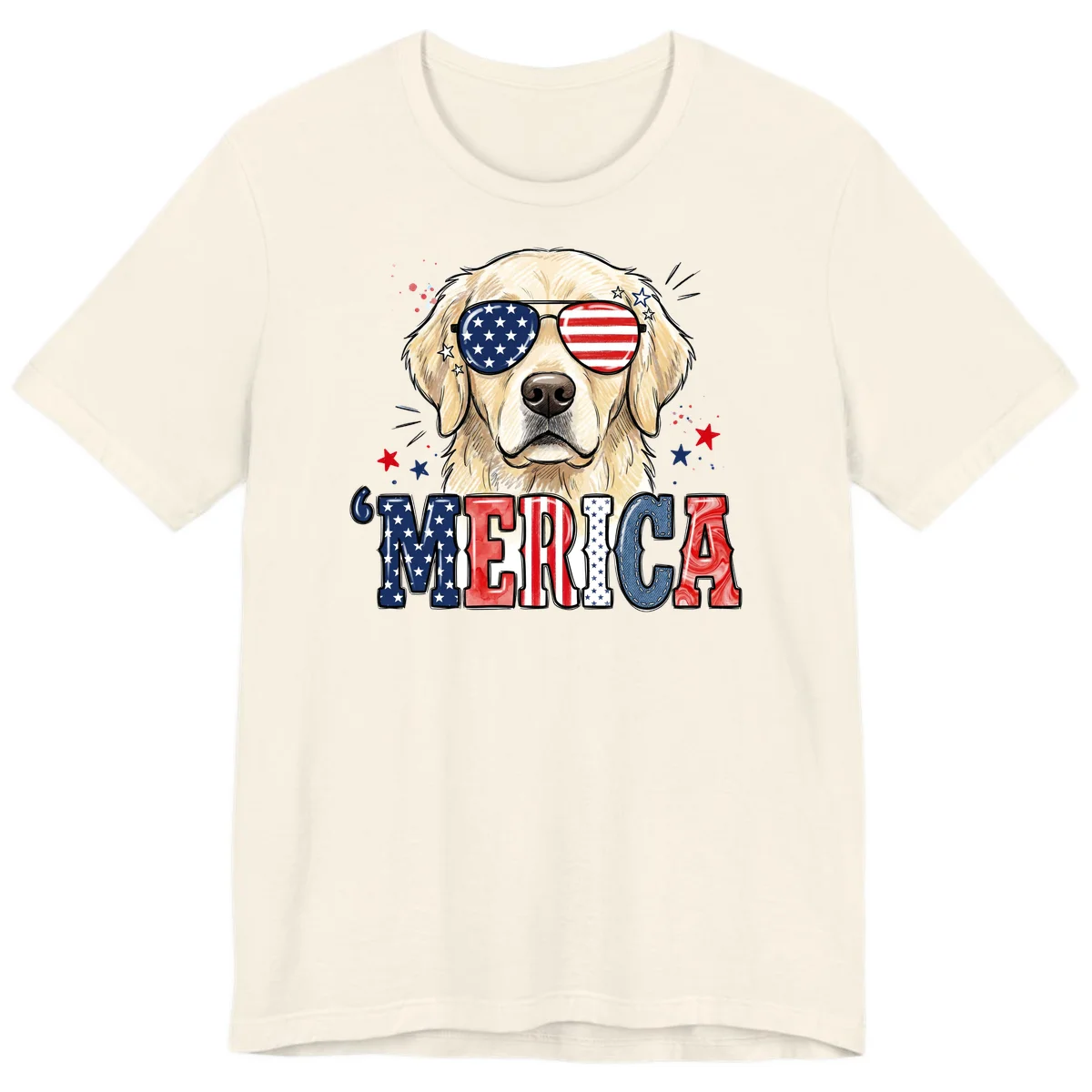 Patriotic Golden Retriever 'Merica Sunglasses Premium T-Shirt in Natural
