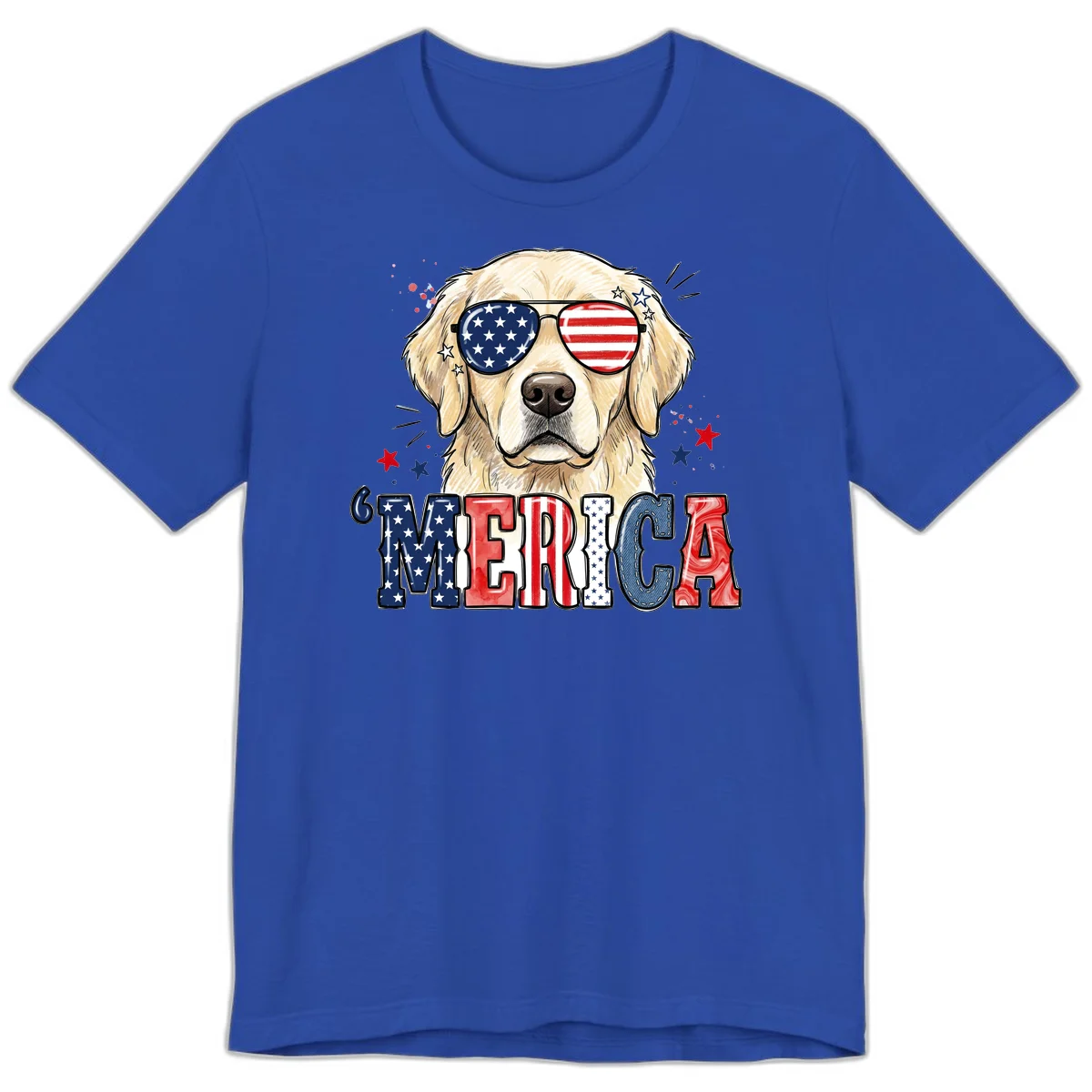 Patriotic Golden Retriever 'Merica Sunglasses Premium T-Shirt in True Royal