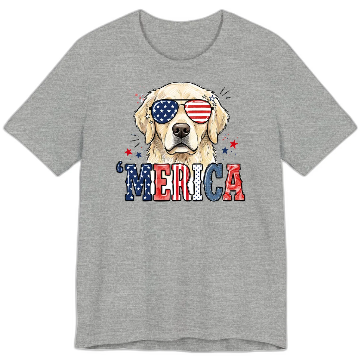 Patriotic Golden Retriever 'Merica Sunglasses Premium T-Shirt in Athletic Heather