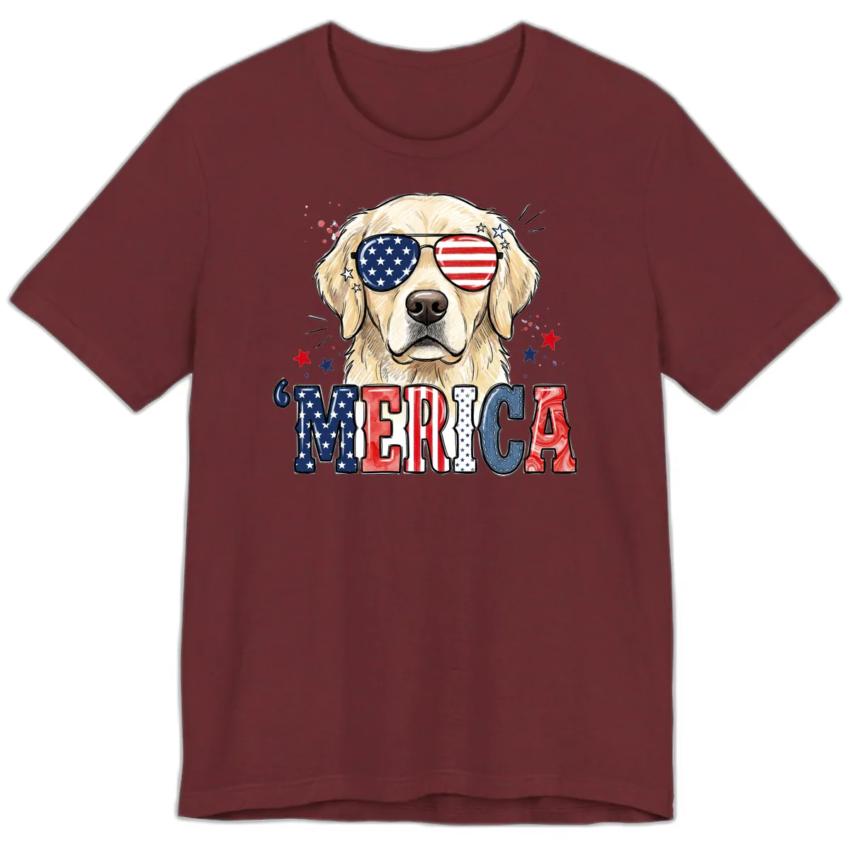 Patriotic Golden Retriever 'Merica Sunglasses Premium T-Shirt in Heather Cardinal