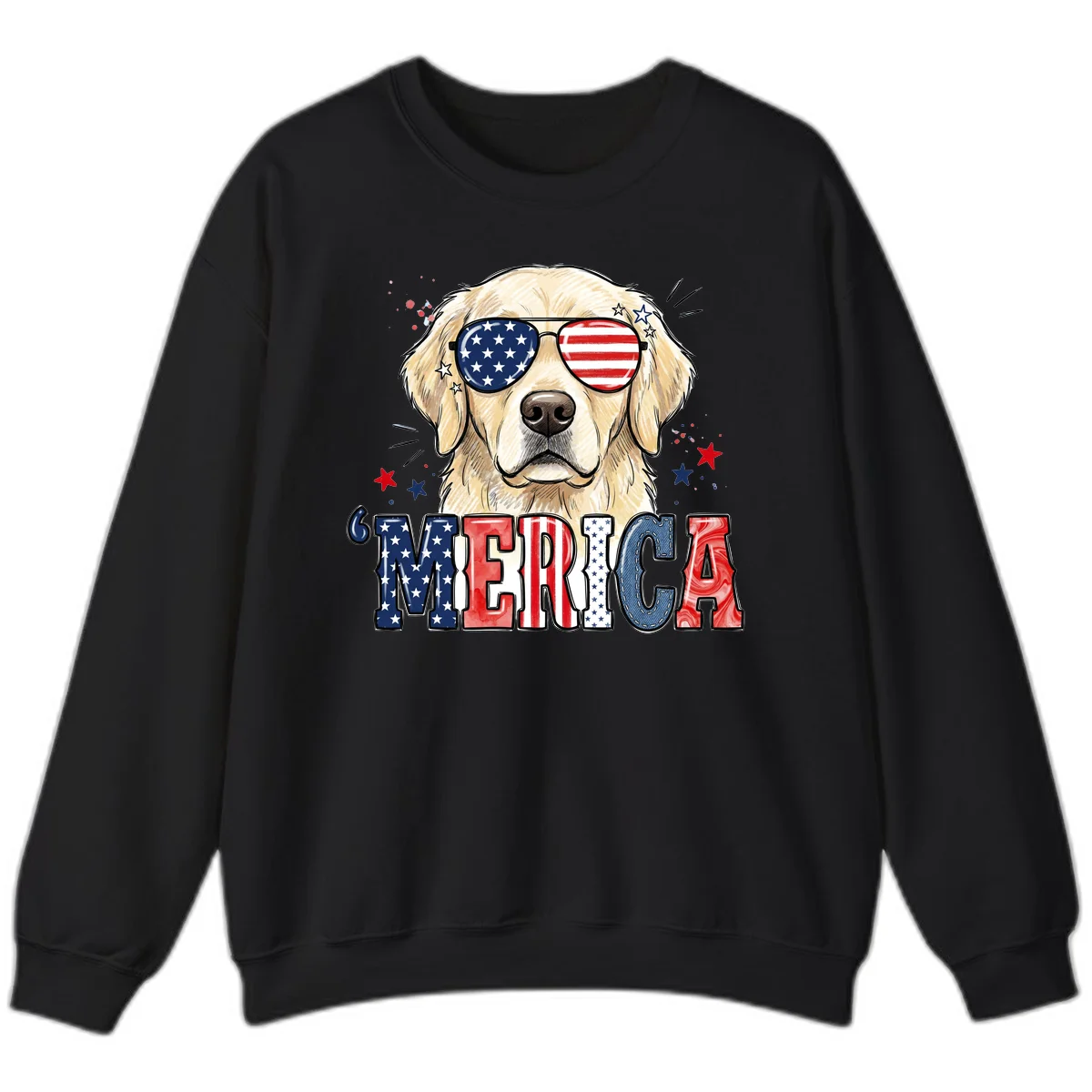 Patriotic Golden Retriever 'Merica Sunglasses Sweatshirt in Black