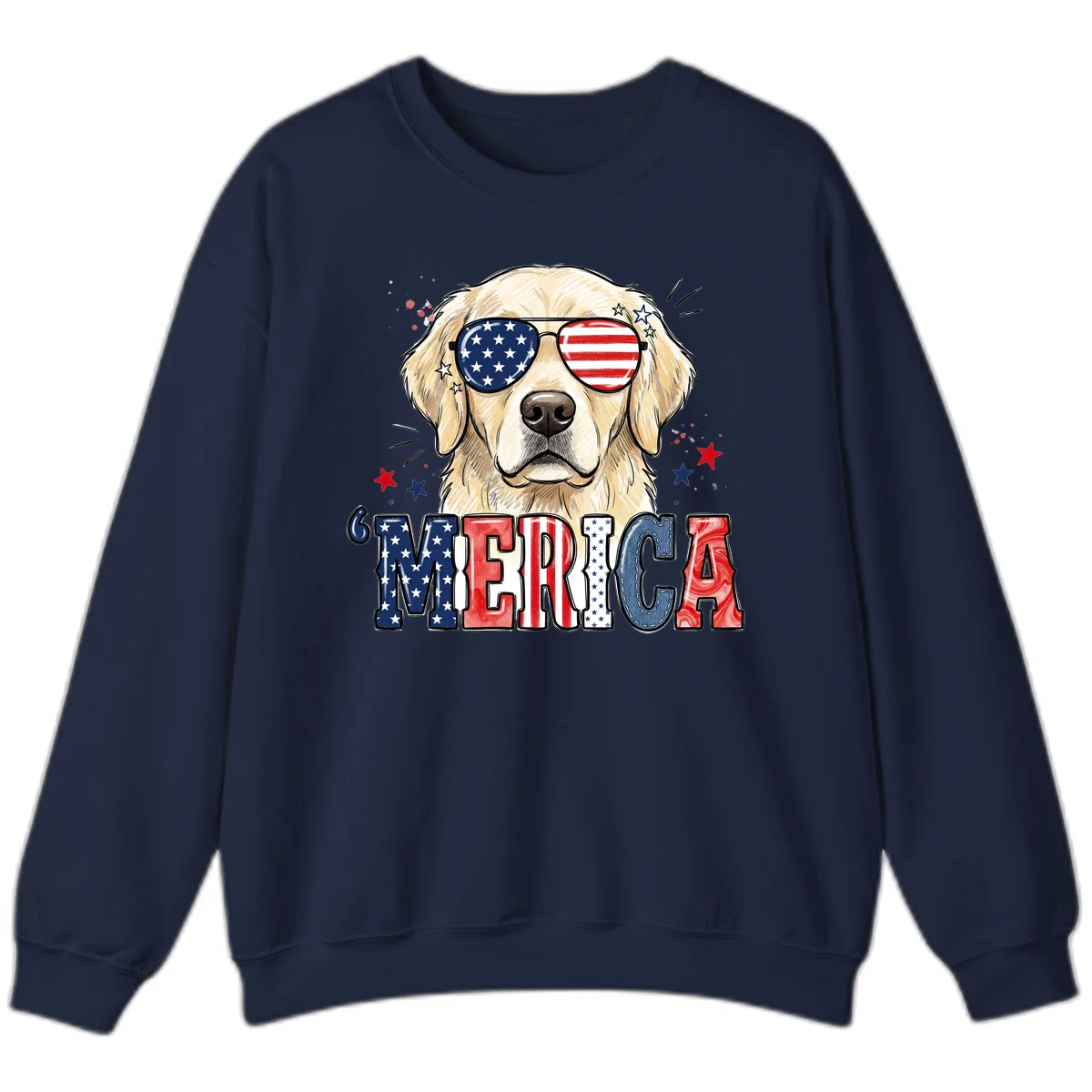 Patriotic Golden Retriever 'Merica Sunglasses Sweatshirt in Navy