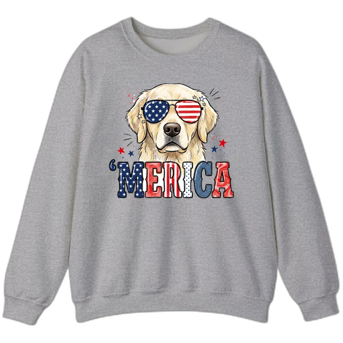 Patriotic Golden Retriever 'Merica Sunglasses Sweatshirt in Sport Grey