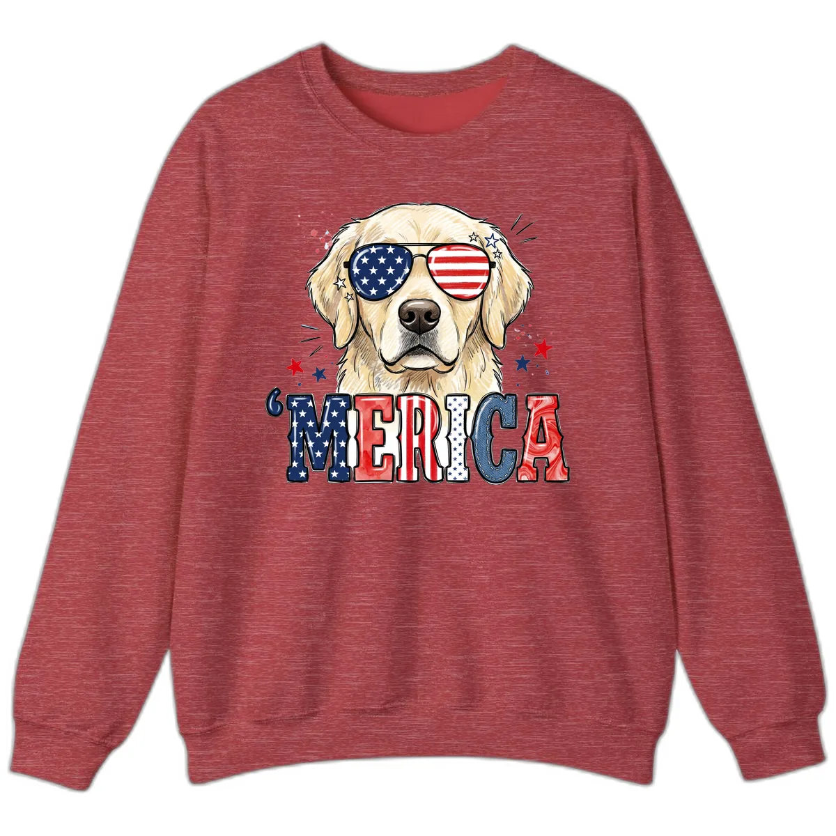 Patriotic Golden Retriever 'Merica Sunglasses Sweatshirt in Heather Scarlet Red