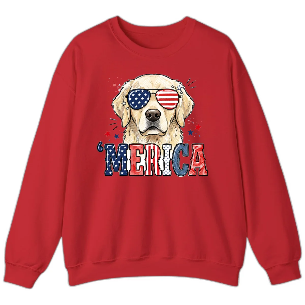 Patriotic Golden Retriever 'Merica Sunglasses Sweatshirt in Red