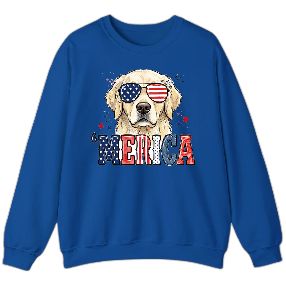 Patriotic Golden Retriever 'Merica Sunglasses Sweatshirt in Royal