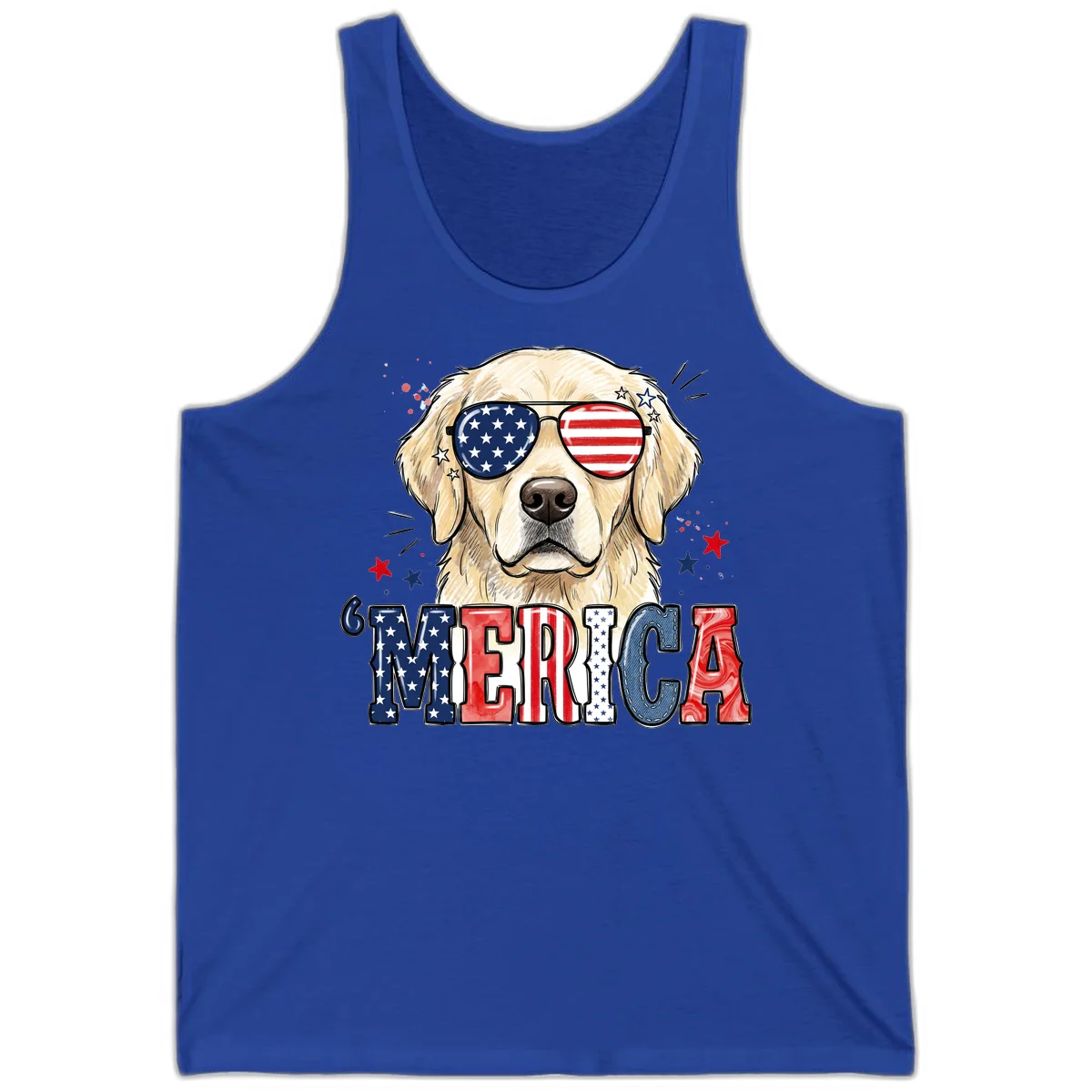 Patriotic Golden Retriever 'Merica Sunglasses Tank in True Royal
