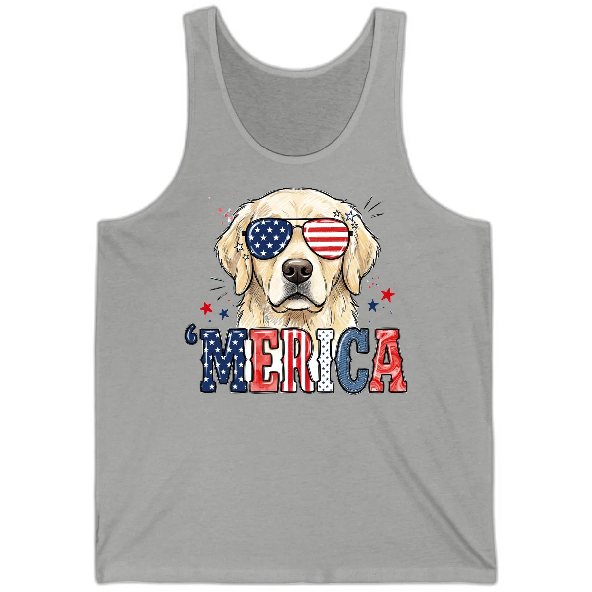 Patriotic Golden Retriever 'Merica Sunglasses Tank in Athletic Heather