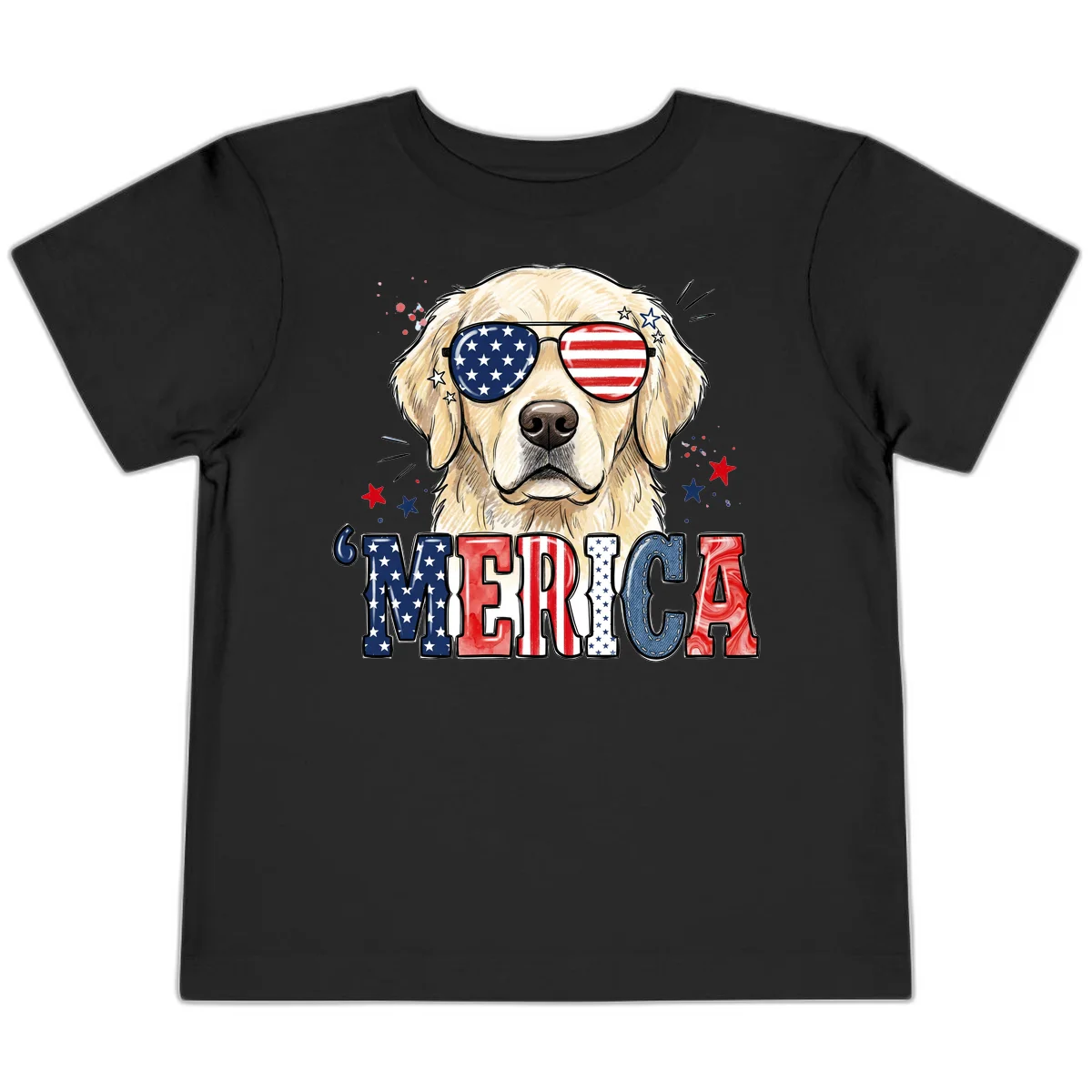 Patriotic Golden Retriever 'Merica Sunglasses Toddler T-Shirt in Black