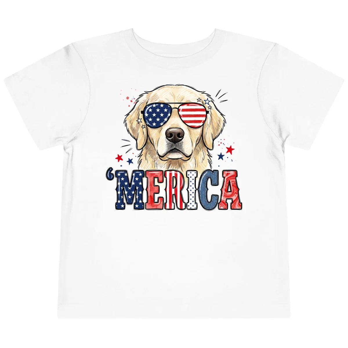 Patriotic Golden Retriever 'Merica Sunglasses Toddler T-Shirt in White