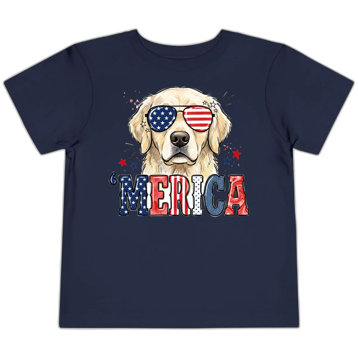 Patriotic Golden Retriever 'Merica Sunglasses Toddler T-Shirt in Navy