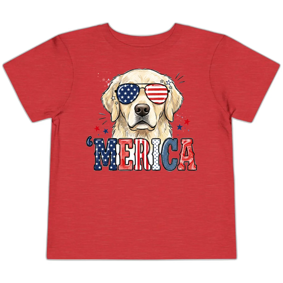 Patriotic Golden Retriever 'Merica Sunglasses Toddler T-Shirt in Heather Red