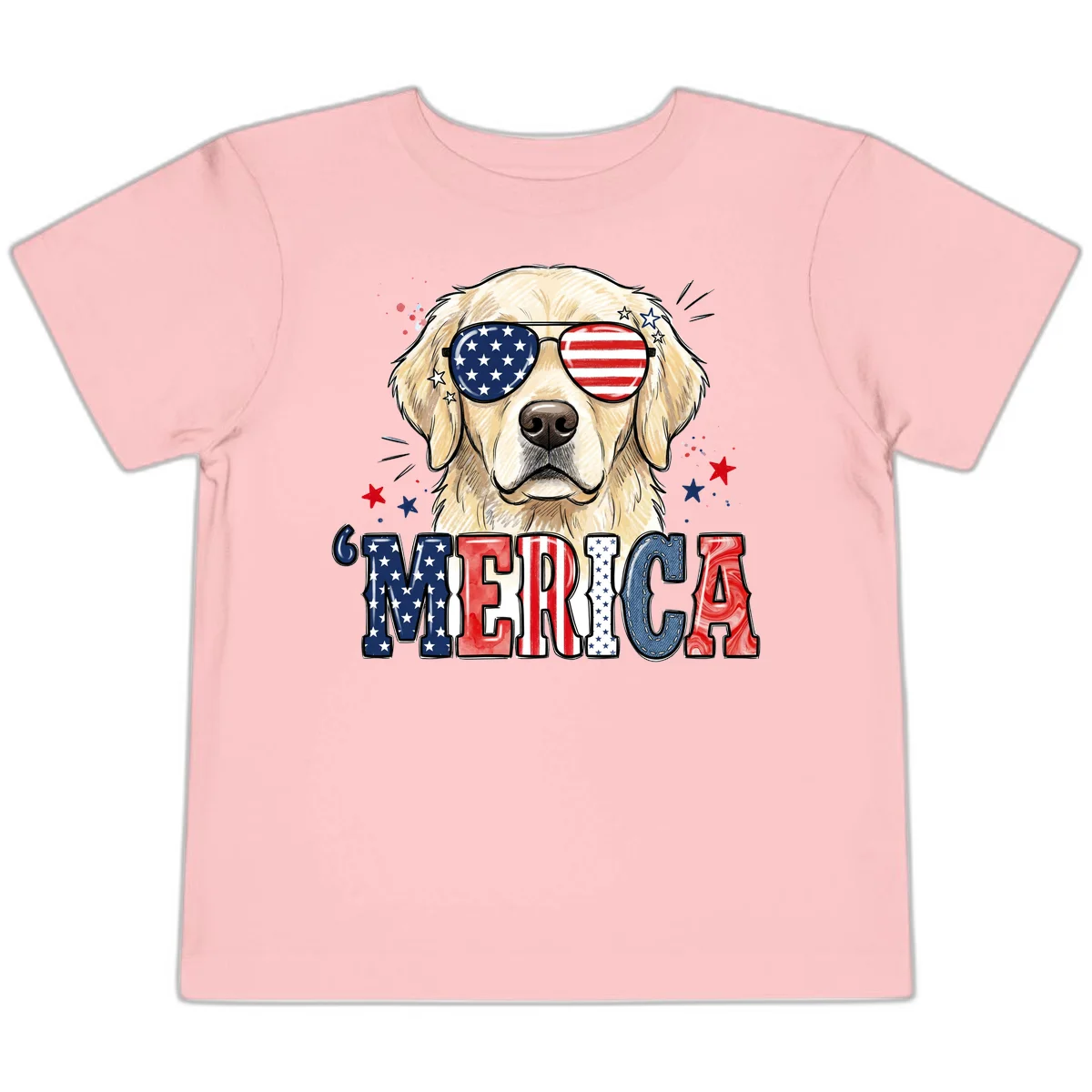 Patriotic Golden Retriever 'Merica Sunglasses Toddler T-Shirt in Pink
