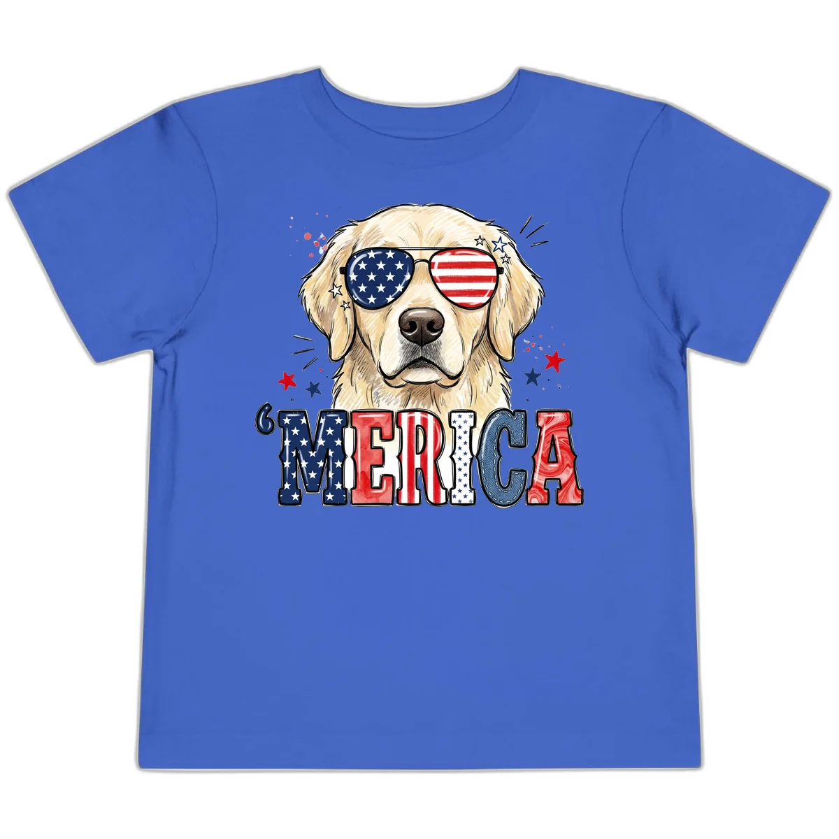 Patriotic Golden Retriever 'Merica Sunglasses Toddler T-Shirt in True Royal