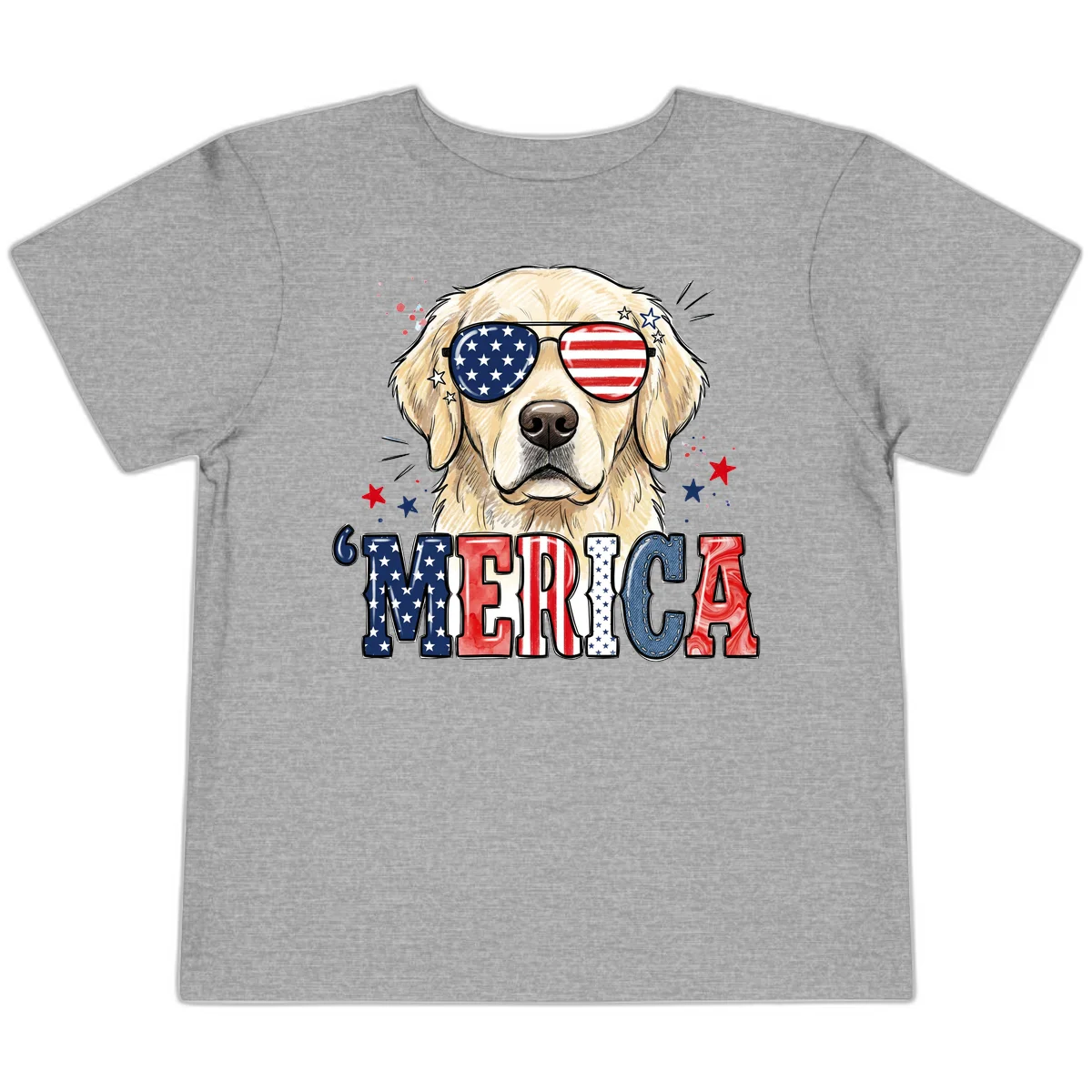 Patriotic Golden Retriever 'Merica Sunglasses Toddler T-Shirt in Athletic Heather