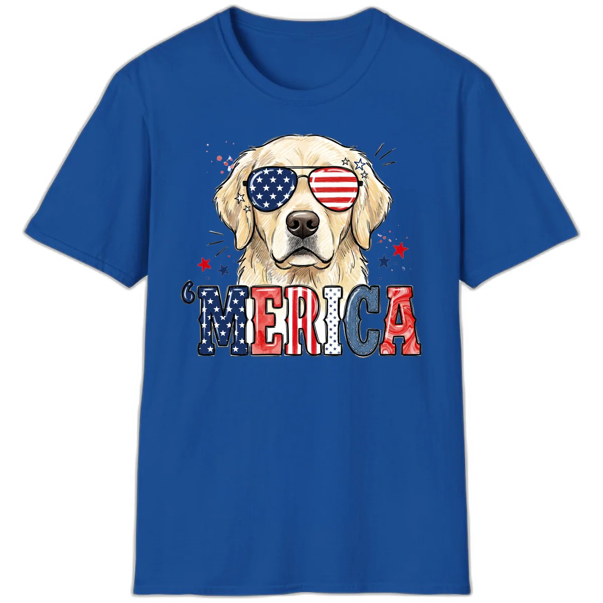Patriotic Golden Retriever 'Merica Sunglasses T-Shirt in Royal