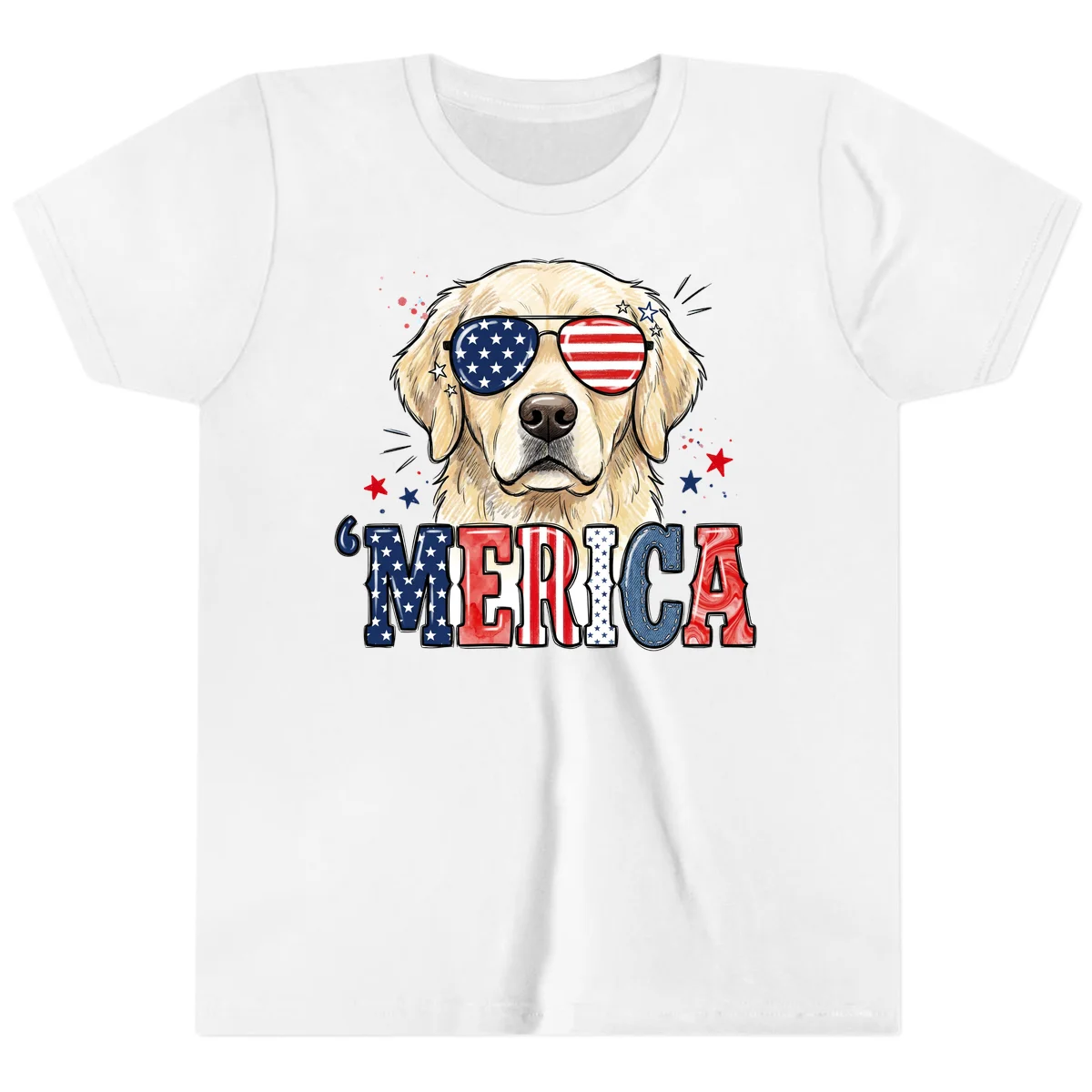 Patriotic Golden Retriever 'Merica Sunglasses Youth T-Shirt in White