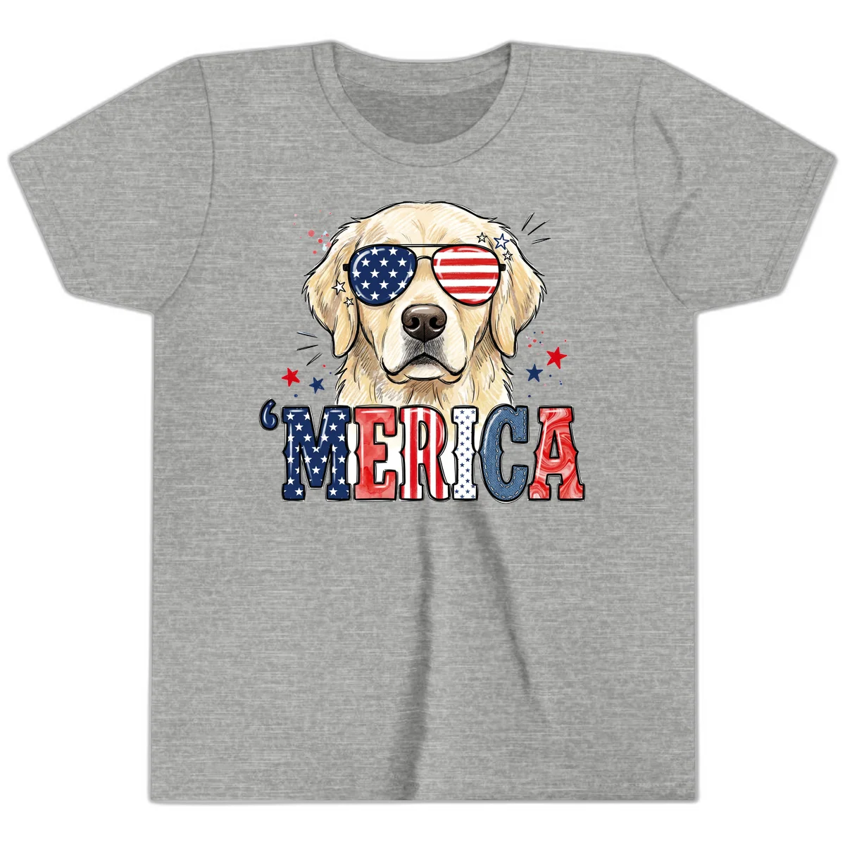 Patriotic Golden Retriever 'Merica Sunglasses Youth T-Shirt in Athletic Heather
