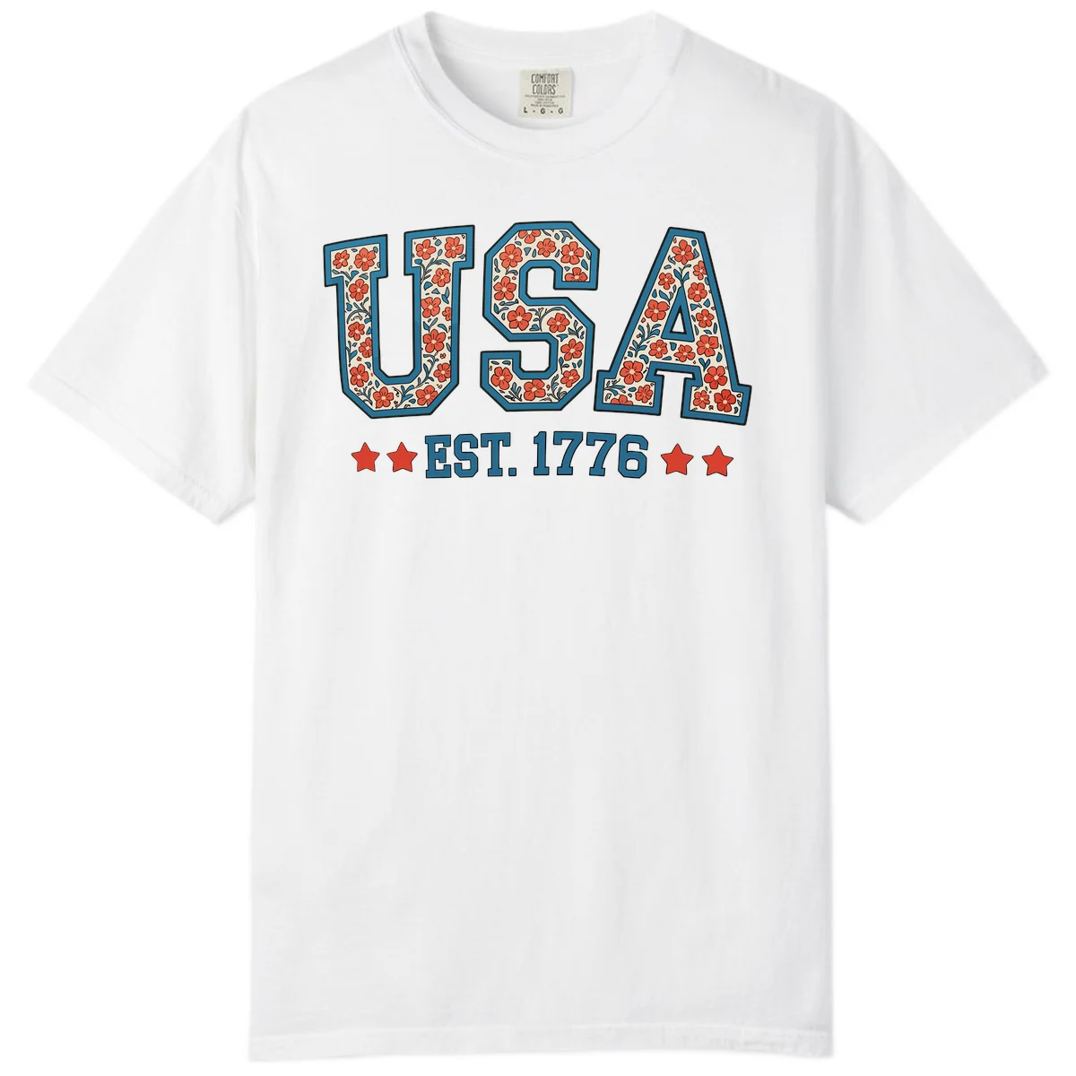 USA Est. 1776 Floral Comfort Tee in White