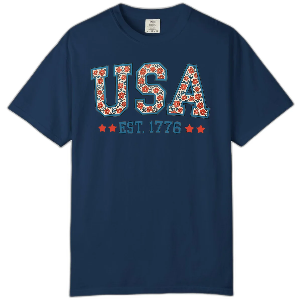 USA Est. 1776 Floral Comfort Tee in Navy