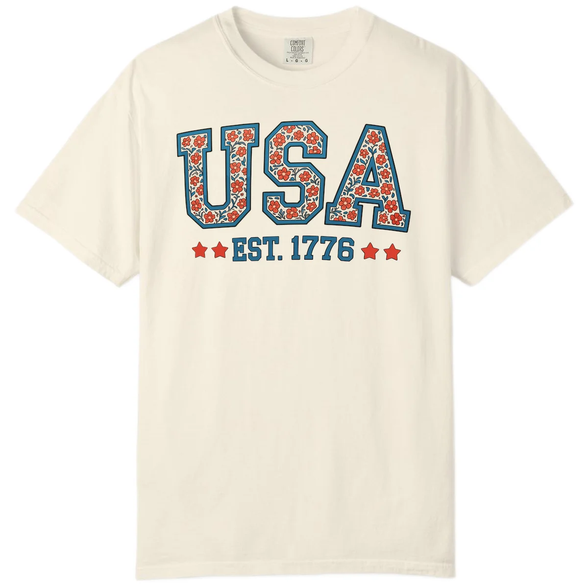 USA Est. 1776 Floral Comfort Tee in Ivory