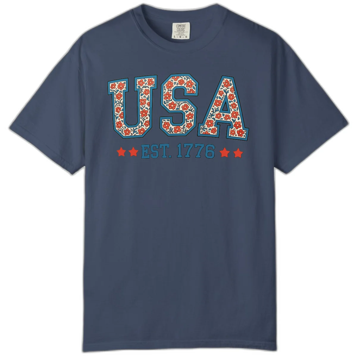 USA Est. 1776 Floral Comfort Tee in Midnight