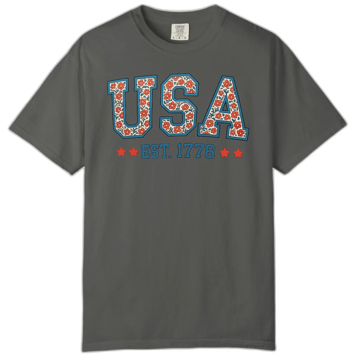 USA Est. 1776 Floral Comfort Tee in Pepper