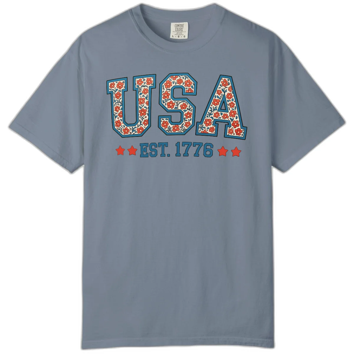 USA Est. 1776 Floral Comfort Tee in Blue Jean