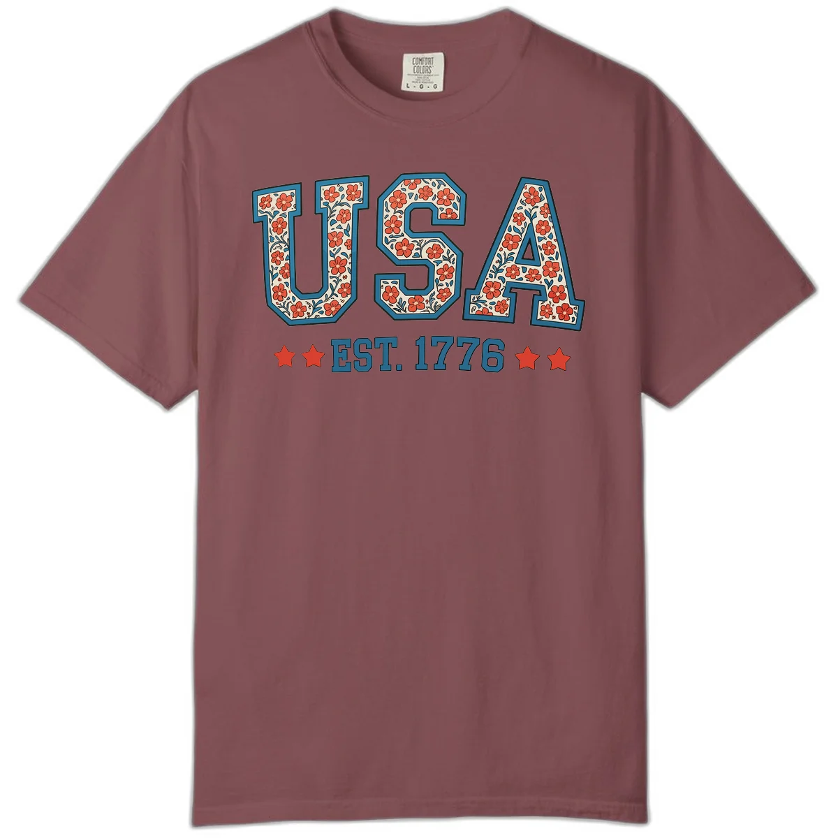 USA Est. 1776 Floral Comfort Tee in Brick