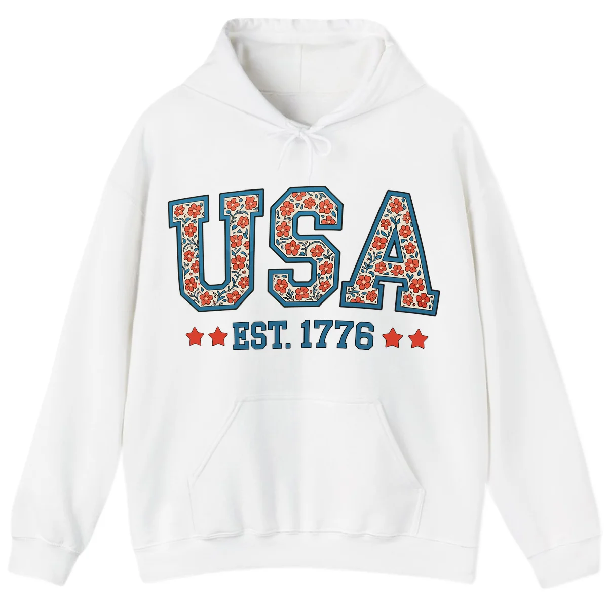 USA Est. 1776 Floral Hoodie in White