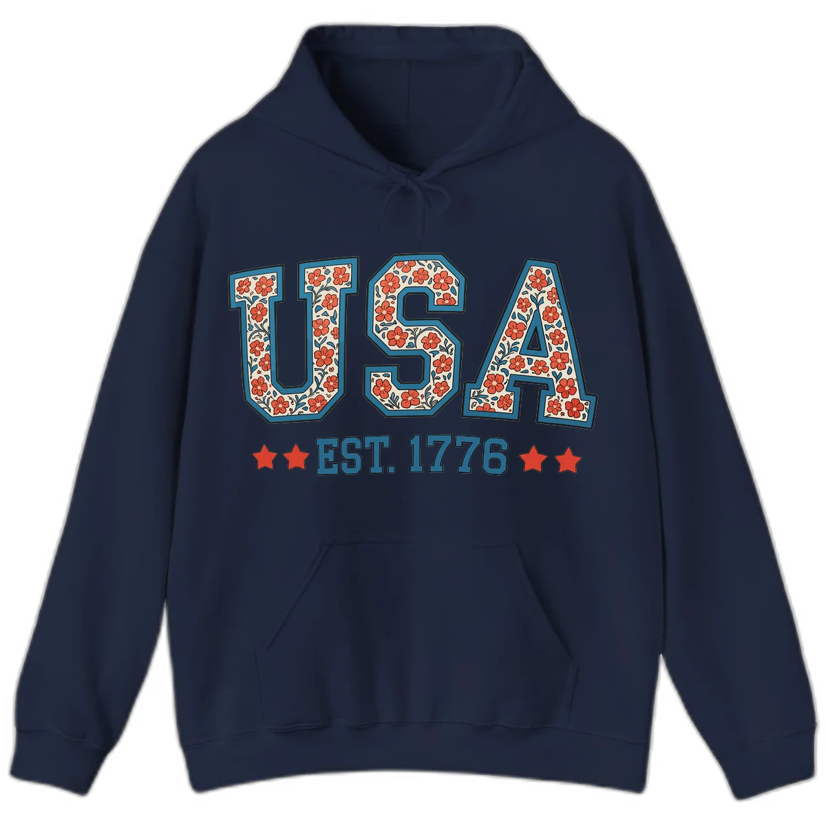 USA Est. 1776 Floral Hoodie in Navy