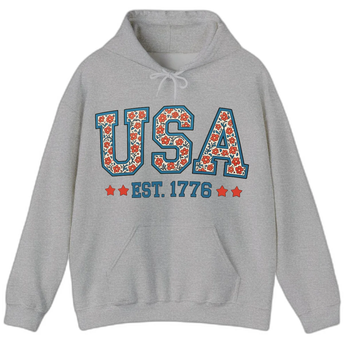USA Est. 1776 Floral Hoodie in Sport Grey