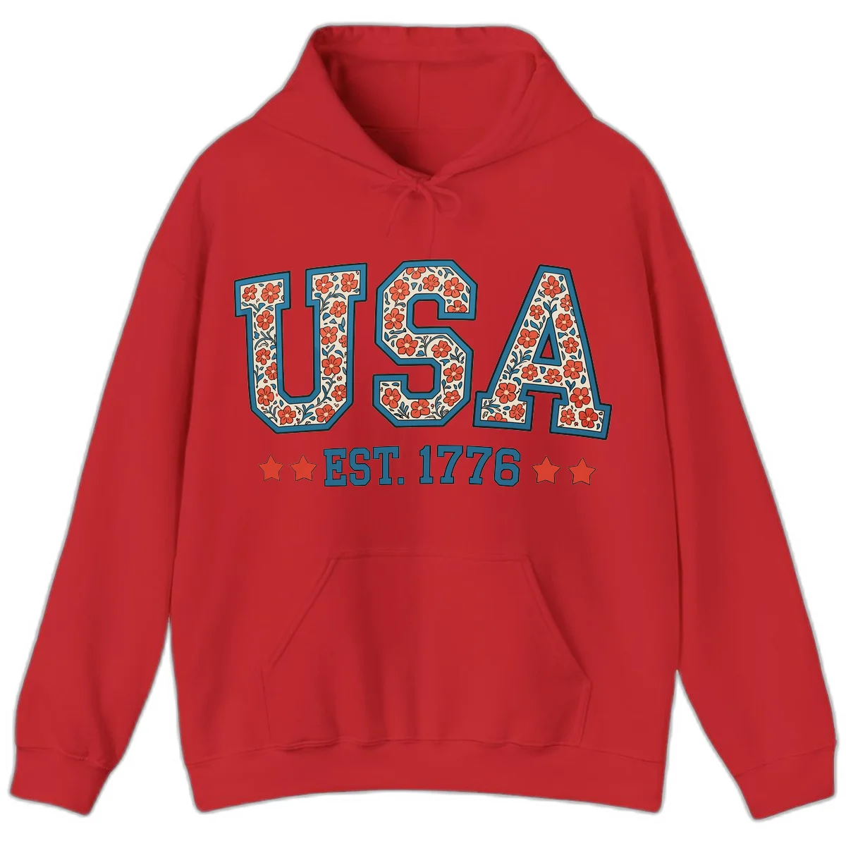 USA Est. 1776 Floral Hoodie in Red